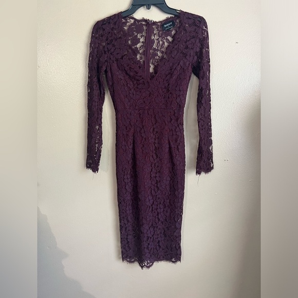 Bardot Plum Lace Fitted Dress- Size XS - Picture 3 of 7